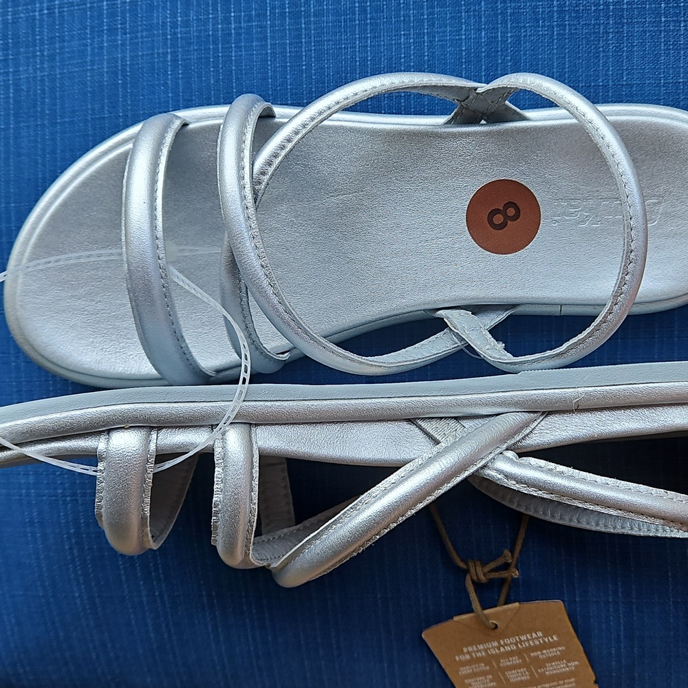 OluKai Tiare Leather Strappy Slingback Sandals, Color: Silver- Size8, EU38 - Picture 7 of 7